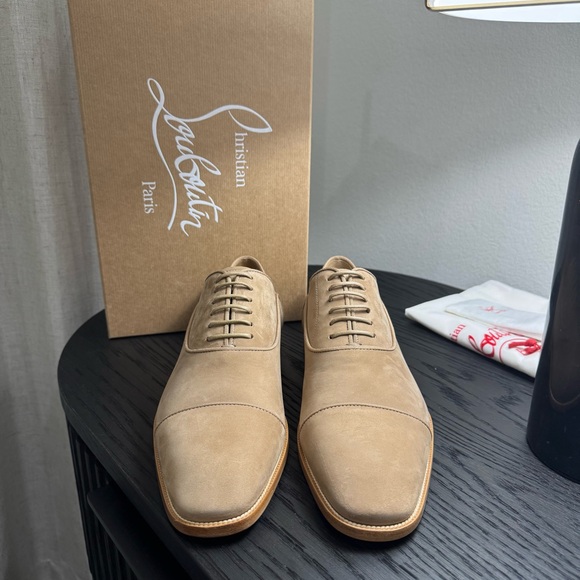 Christian Louboutin Greggory Lace-Up Dress Shoes Suede Tan 44 - Picture 2 of 7